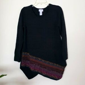 Soft surroundings boho green wool blend sweater, asymmetrical hem, women's small